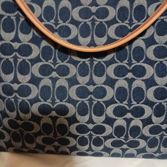 Coach Navy Signature Jacquard Hobo with Tan Strap - Picture 7 of 7